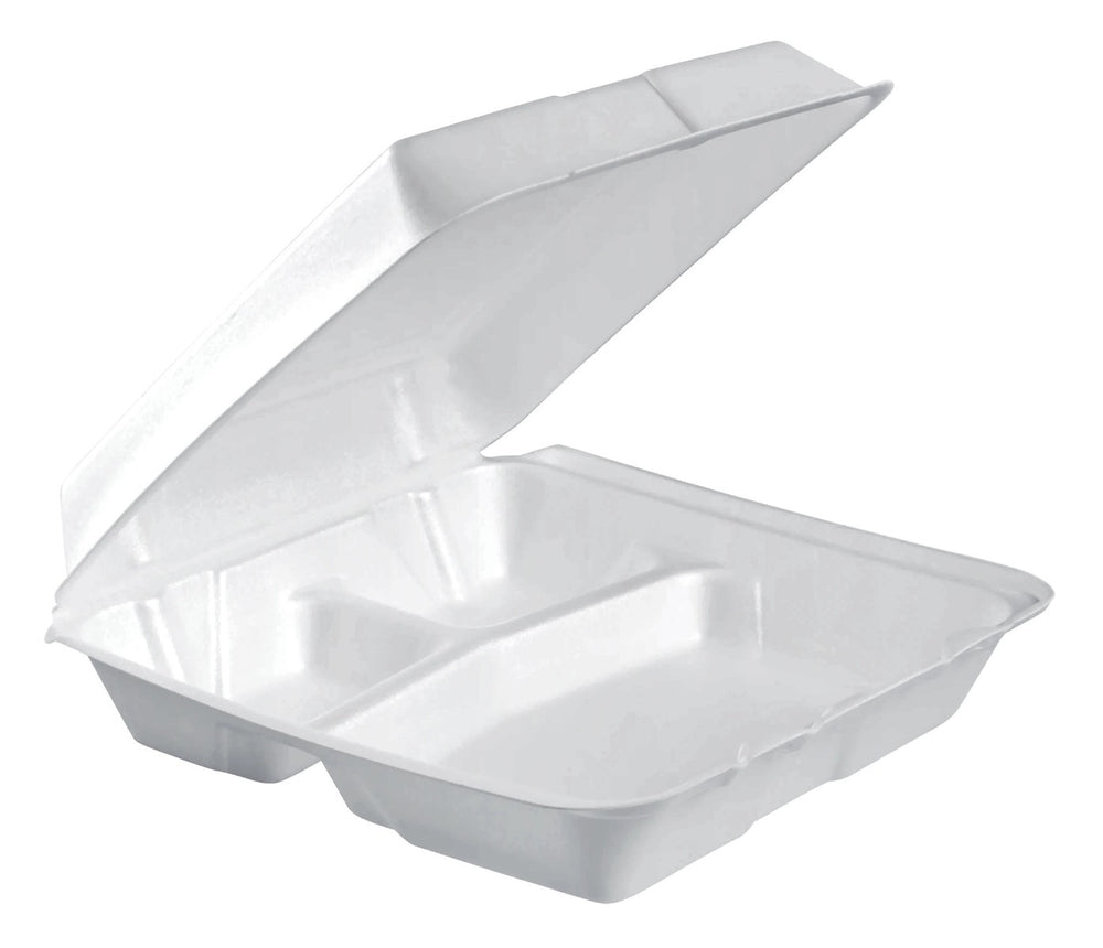 Dart 95HT3R 3 Comp Foam Hinged Container 9-1/2" (Case of 200) Restaurant Disposable Container