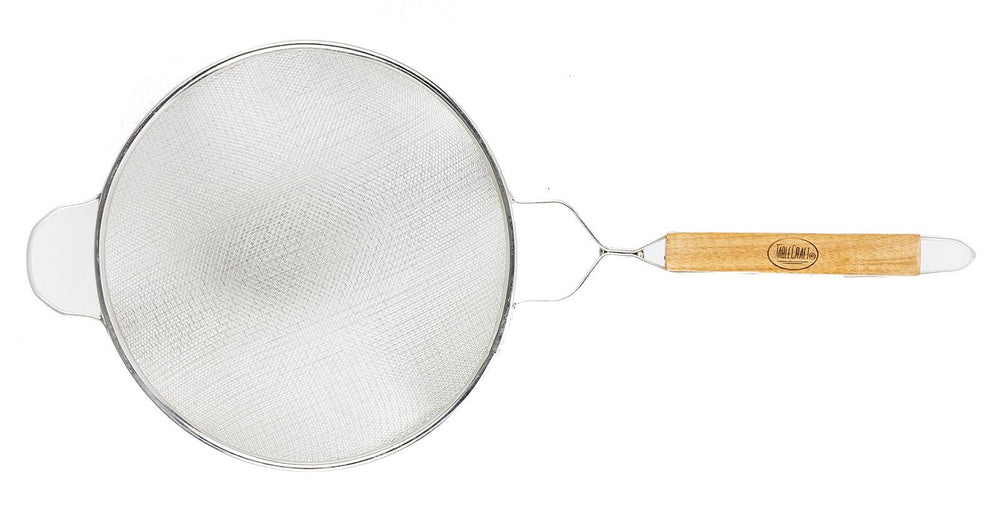 TableCraft 99 Tin-Plated Medium Double Mesh Strainer with 10-1/4" dia. Bowl and Wood Handle