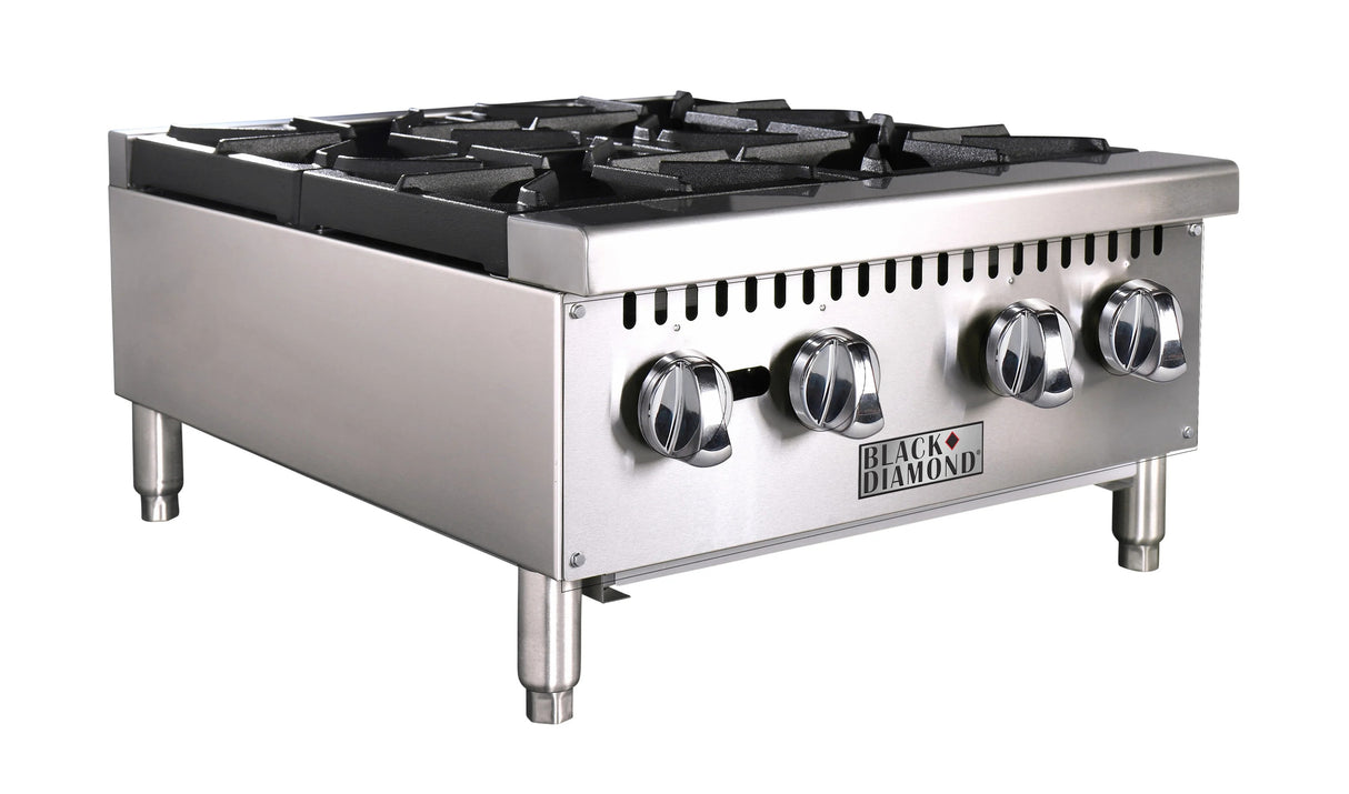 Adcraft BDCTH-24 Black Diamond Countertop Heavy Duty Natural Gas Hotplate with 4 Burners 24" - 100,000 BTU