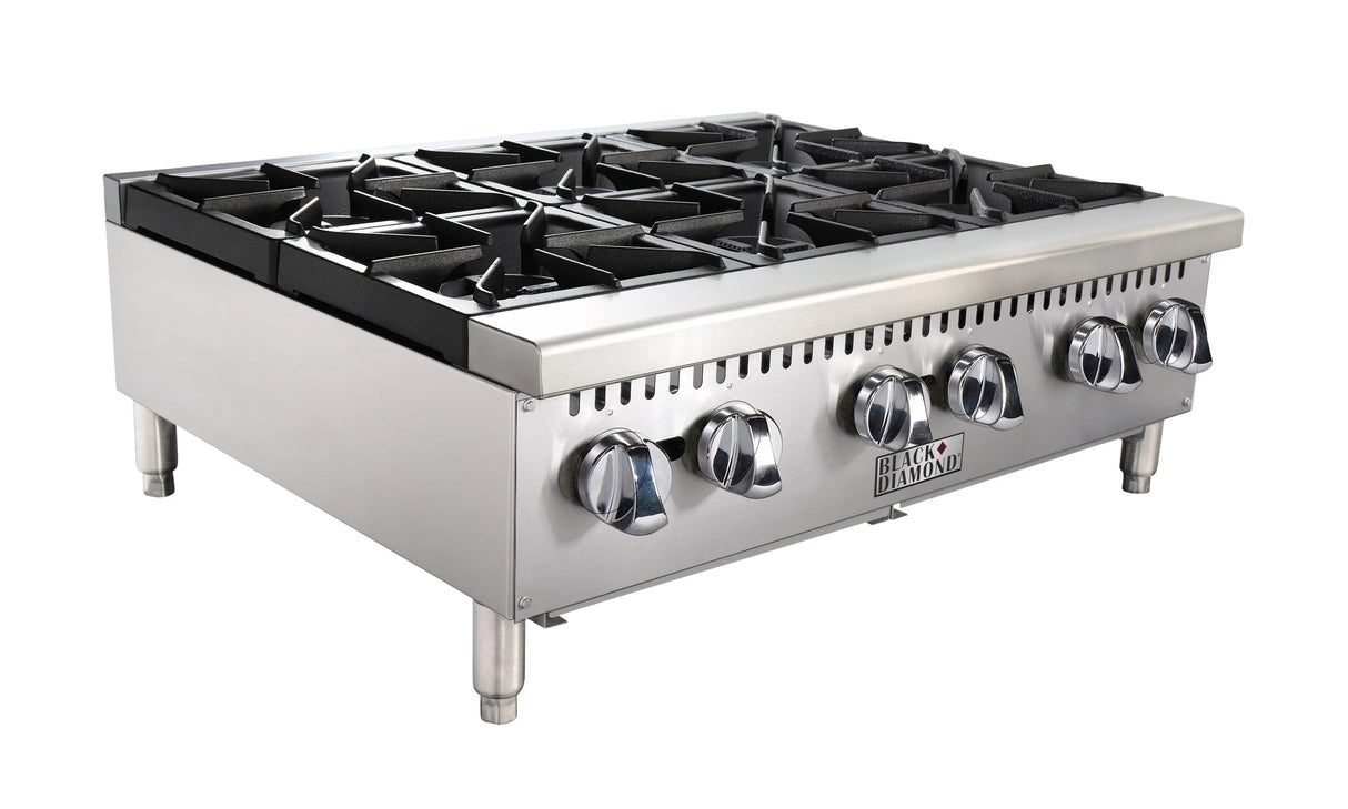 Adcraft BDCTH-36 Black Diamond Countertop Heavy Duty Natural Gas Hotplate with 6 Burners 36" - 150,000 BTU
