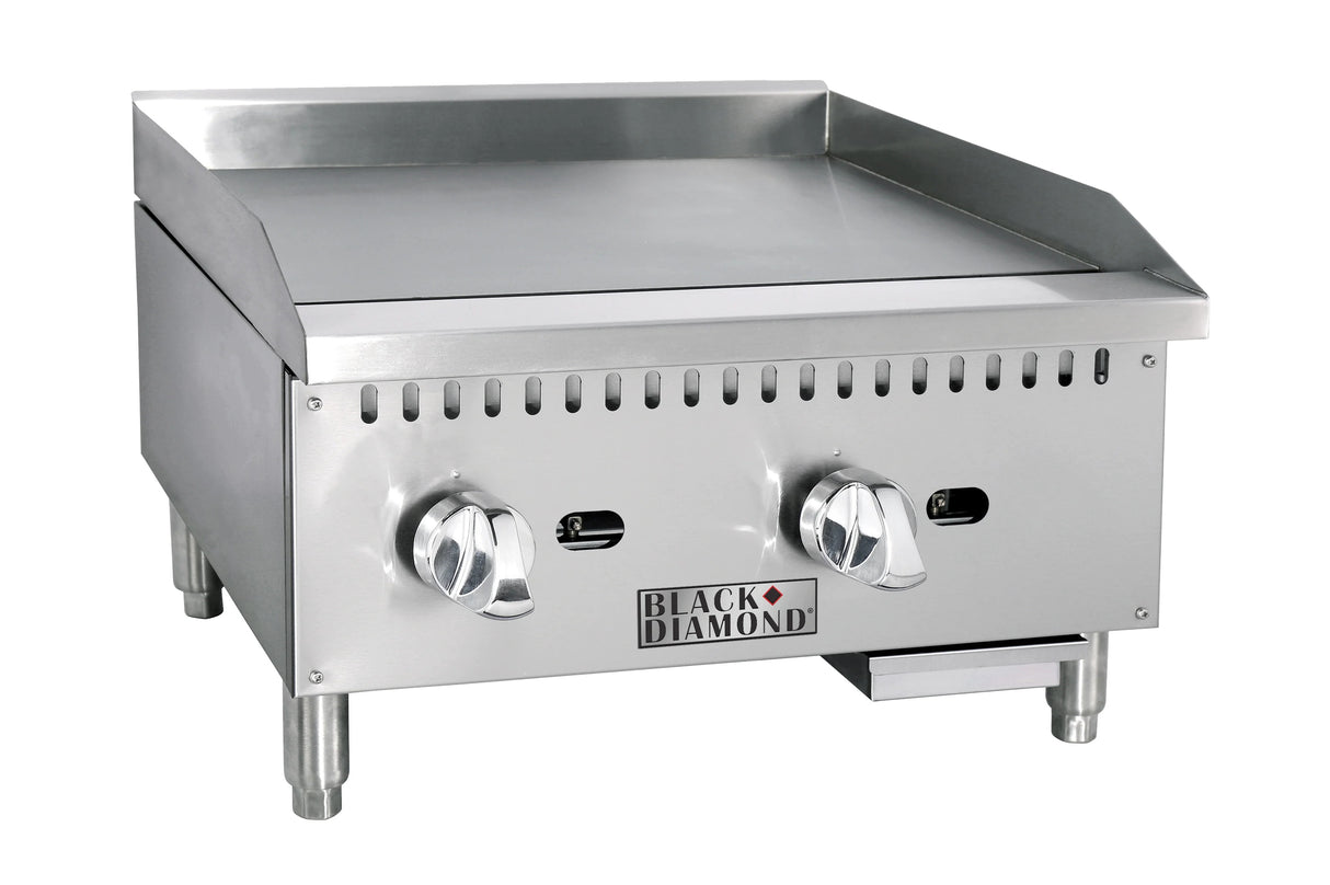 Adcraft BDECTG-24/NG Black Diamond Countertop Standard Natural Gas Griddle with 2 Burners 24" - 60,000 BTU