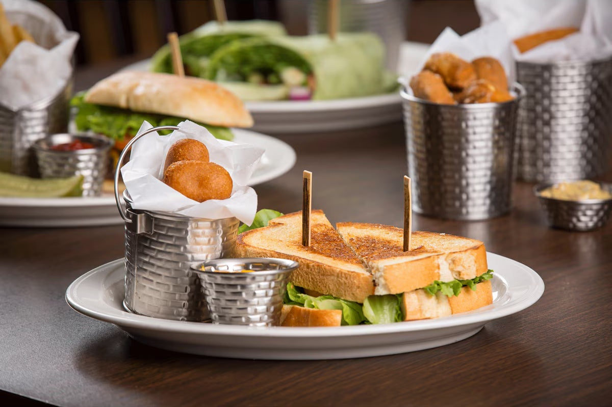 TableCraft GTSS33 Brickhouse Stainless Steel Small Round Serving Pail with Handle 3" dia. x 3-1/4"H - 9 oz. - 12/Case