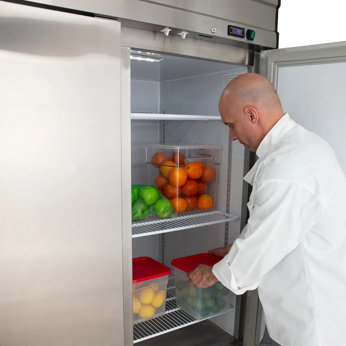 Maxx Cold MVR-49FDHC V-Series 2-Section 2 Solid Swing Door Reach-In Refrigerator 54" - 42 cu. ft. - 115v