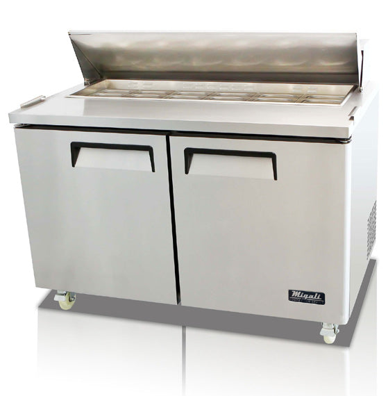 Migali C-SP60-16-HC Competitor Series 2-Section 2 Solid Door Standard Top Refrigerated Salad/Sandwich Prep Table 60" - Holds (16) 1/6 size panss - 20 cu.ft. - 115v