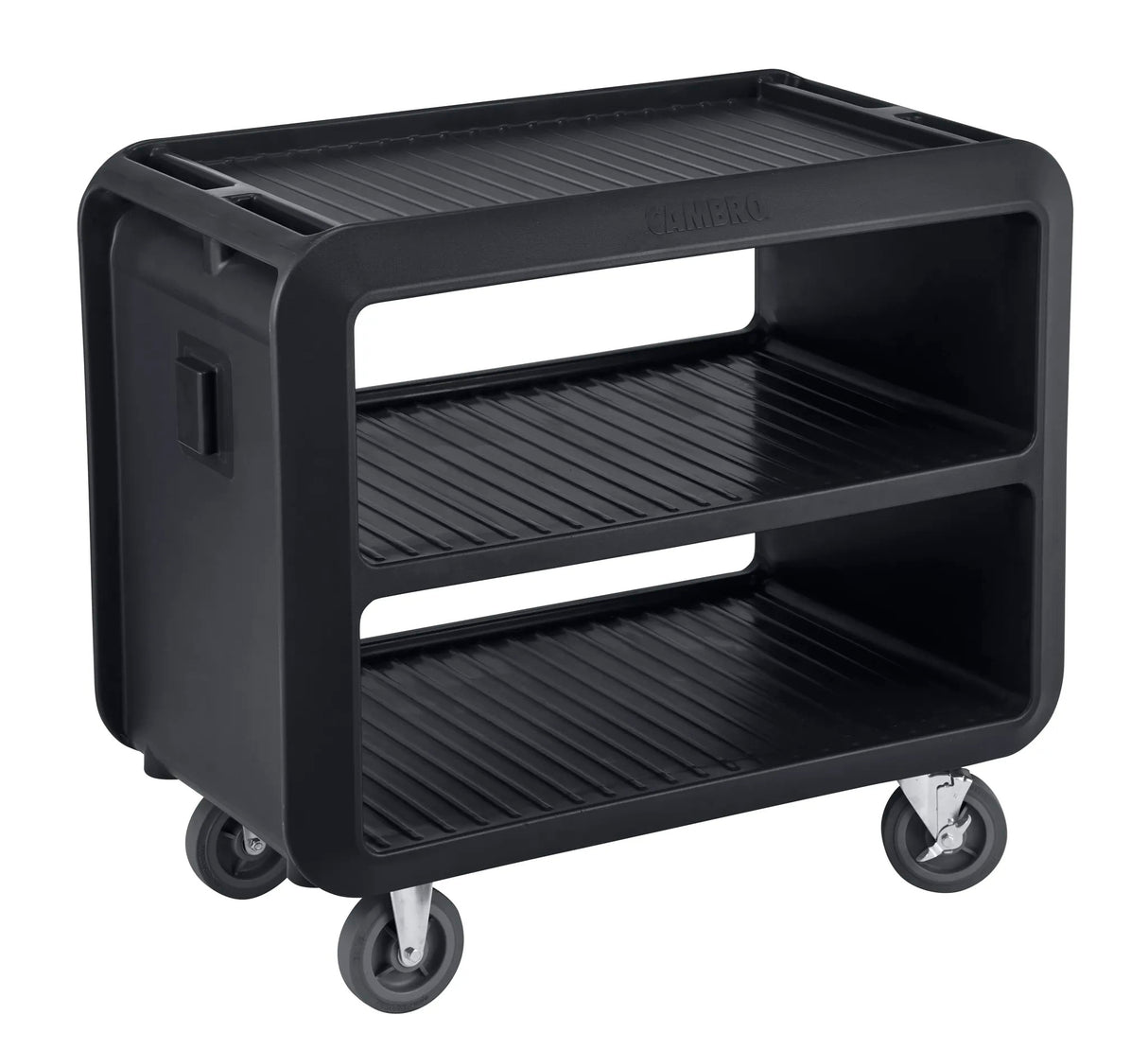Cambro SC230110 Service Cart PRO Medium 3-Shelf Multi-Purpose Beverage / Service Cart with Ribbed Shelves 37-1/2" x 22" x 37-1/4"H - Black