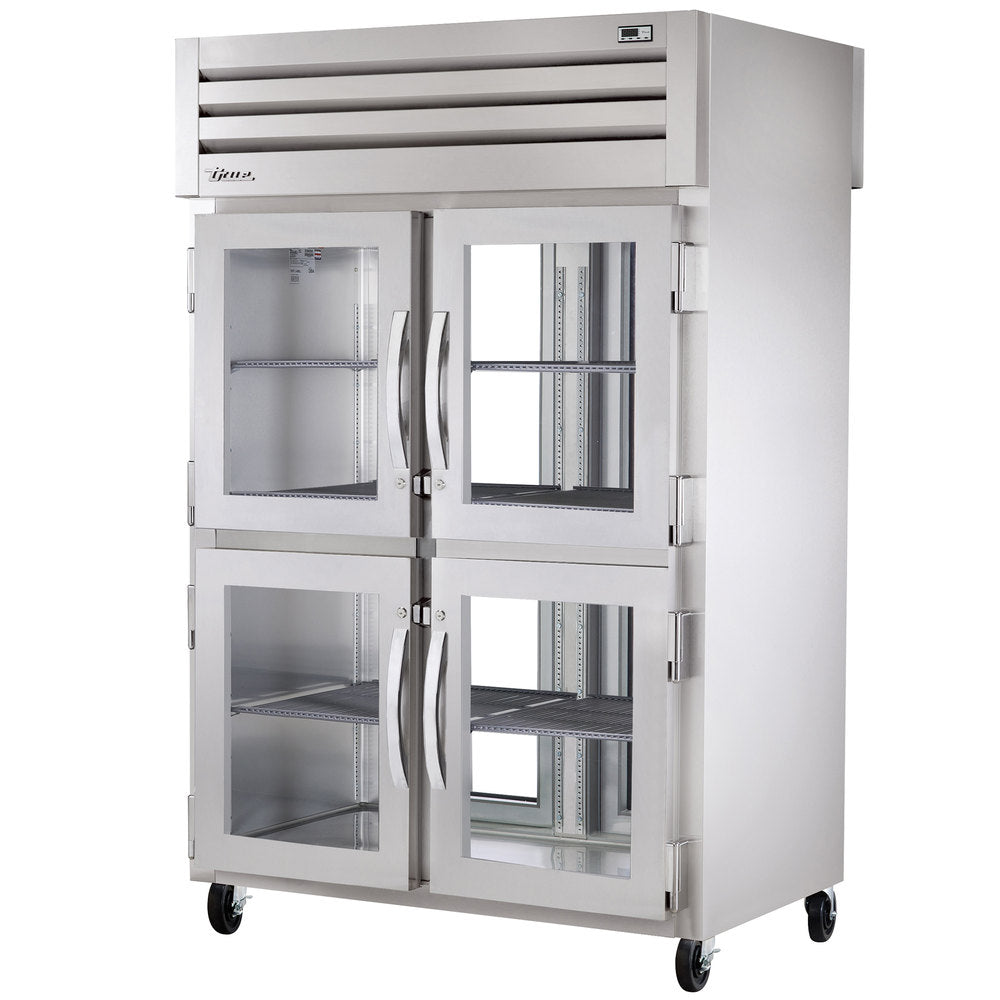 True STA2RPT-4HG-2G-HC Spec Series 2-Section 4 Glass Half Door Front / 2 Glass Door Rear Pass-Thru Refrigerator 52" - 56 cu. ft. - 115v