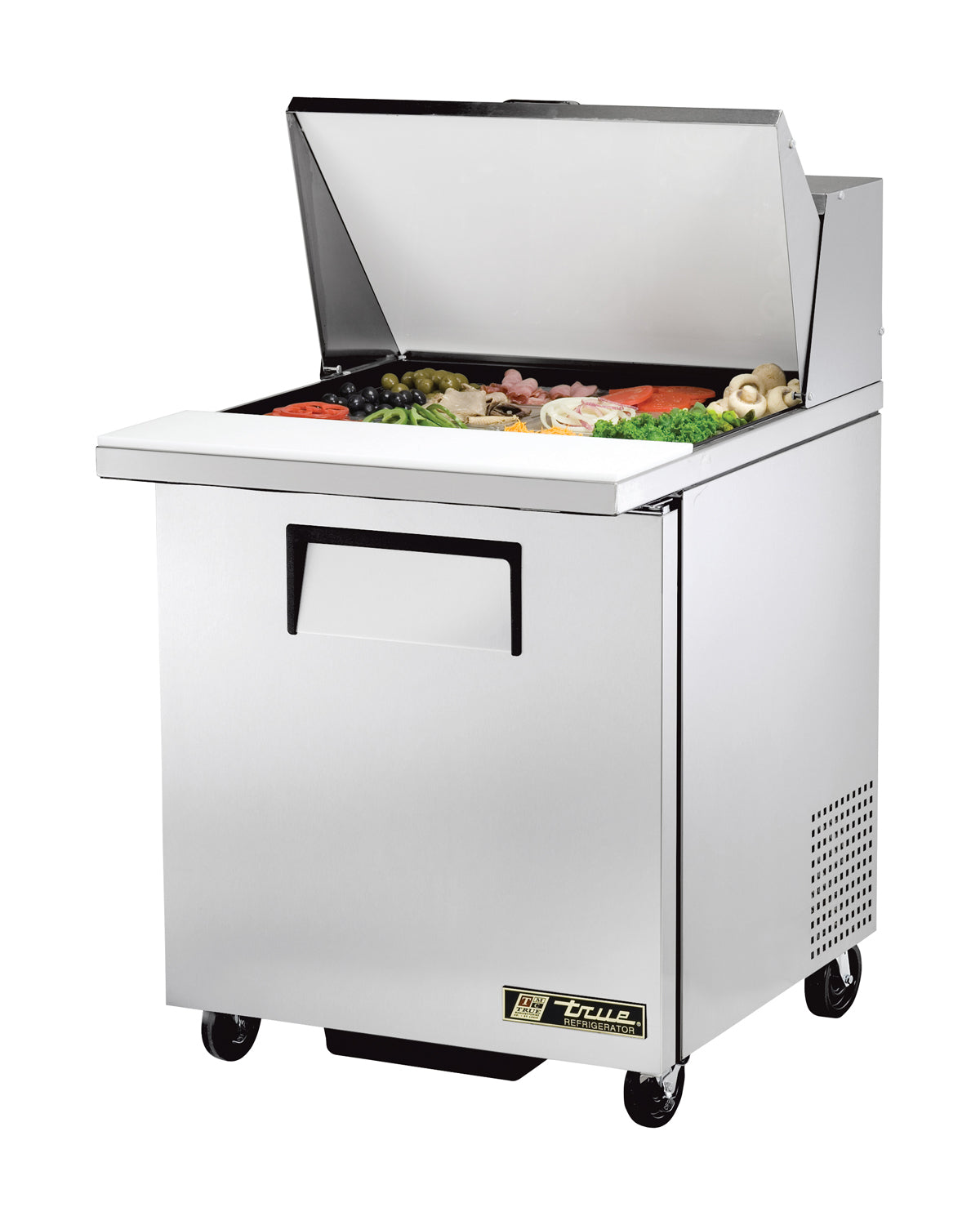 True TSSU-27-12M-C-HC 1-Section 1 Door Mega Top Refrigerated Salad/Sandwich Prep Table 27" - Holds (12) 1/6 Size Pans - 115v