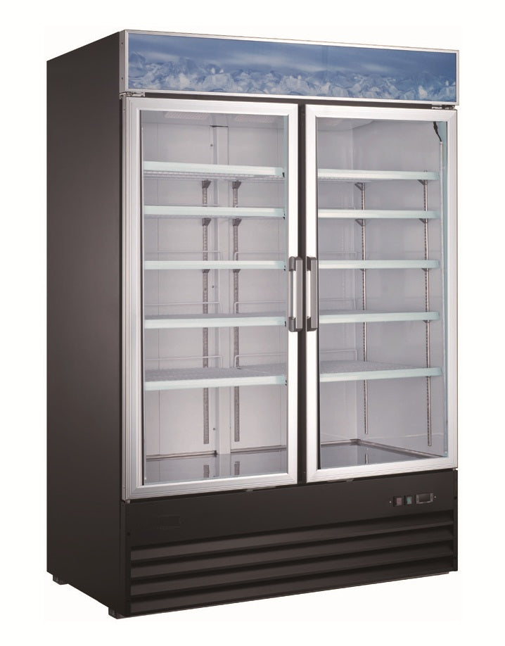 Adcraft USRFS-2D/54 U-STAR Black 2-Section 2 Glass Swing Door Merchandiser Refrigerator 53" Black - 45 cu. ft. - 115v