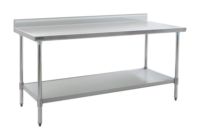 Culitek WT-3096-4SB Stainless Steel Work Table with Backsplash and Adjustable Galvanized Undershelf and Legs 96" x 30"