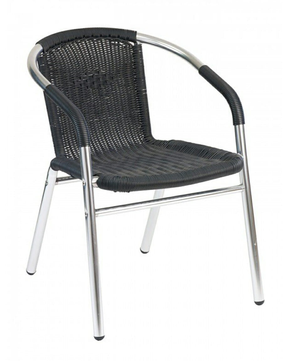 Restaurant Seating Source XC-AL-PW-160 Metal Frame Outdoor Arm Chair with Black Weave Back and Seat