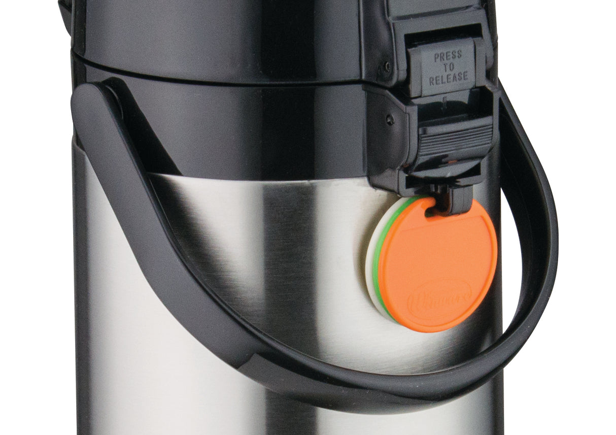Winco APSP-925 Stainless Steel Lined Airpot with Push Button 2-1/2-Liter - 6/Case
