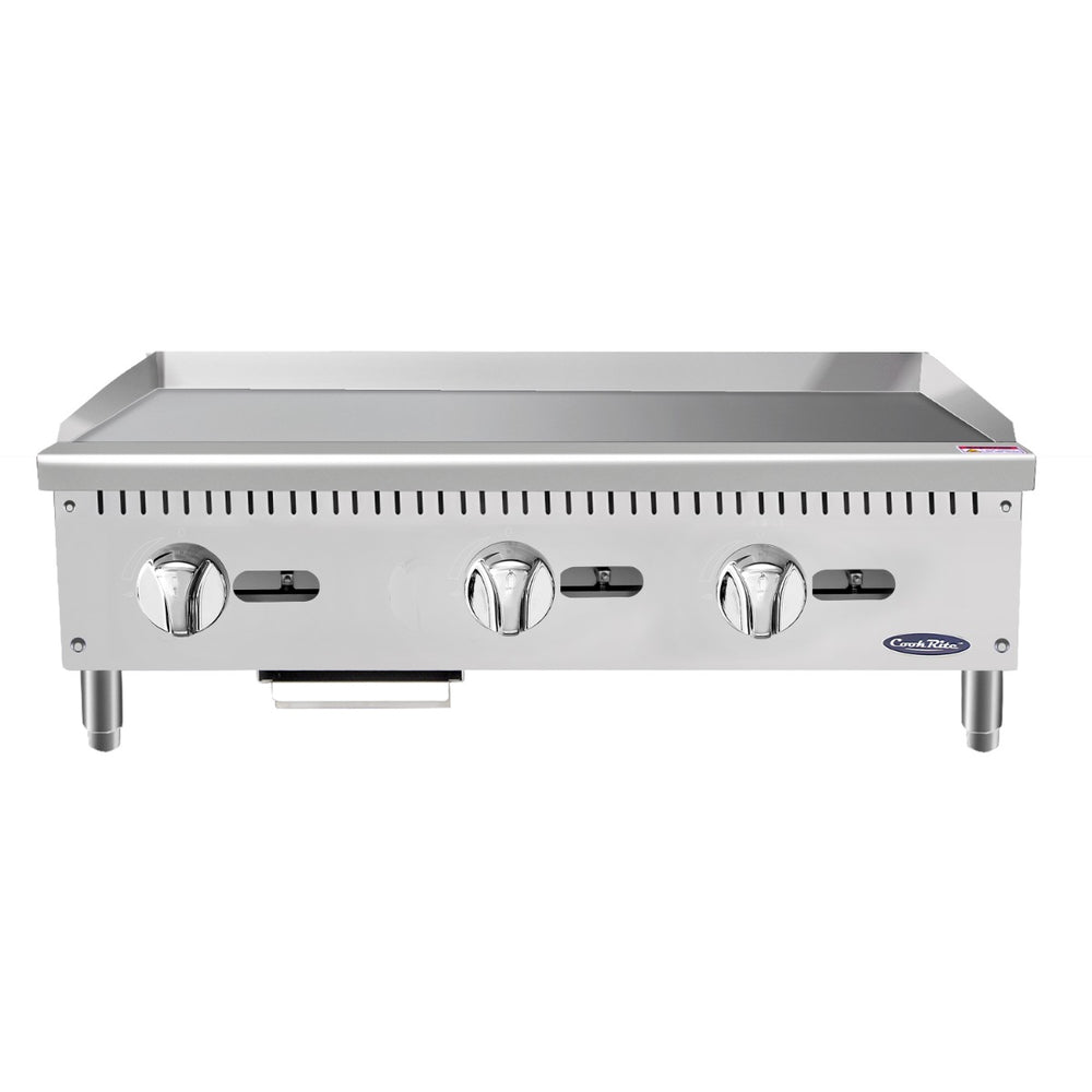 Atosa ATMG-36 CookRite Countertop Heavy-Duty Gas Griddle w/ 3 Burners, Steel Plate & Manual Control - 90,000 BTU
