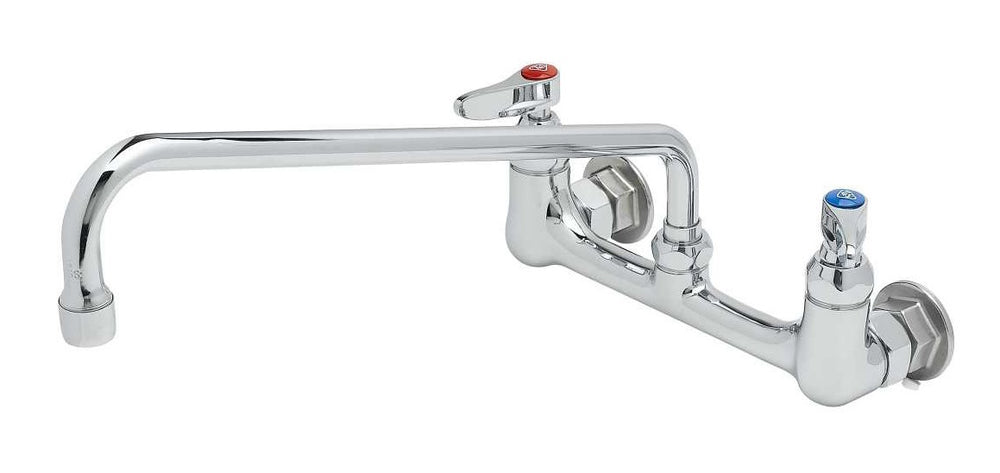 T&S Brass B-2299 Wall Mounted Mixing/Pantry Faucet with 14" Swing Spout, 23.09 GPM Stream Regulator, 8" Adjustable Centers, and Lever Handles