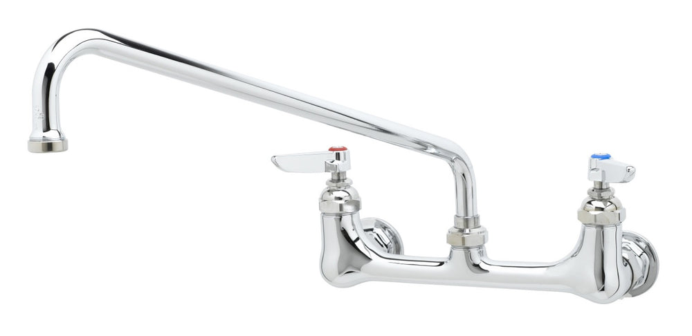 T&S Brass B-2299 Wall Mounted Mixing/Pantry Faucet with 14" Swing Spout, 23.09 GPM Stream Regulator, 8" Adjustable Centers, and Lever Handles