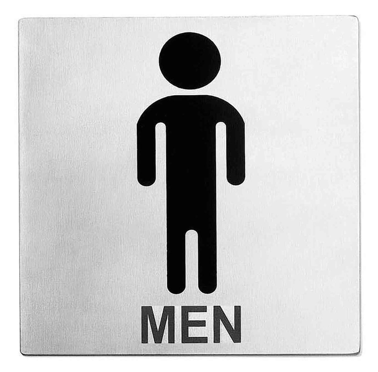 TableCraft B10 Contemporary Stainless Steel "Men" Restroom Sign 5" x 5" - Black on Silver