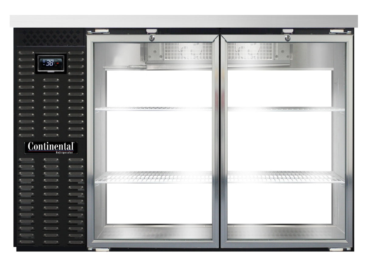 Continental Refrigerator BB50NGDPT Black 4 Glass Swing Door Standard Depth Pass-Thru Back Bar Refrigerator 50" - Holds (8) 1/6 Size Kegs or (2) Straight Wall Kegs - 115v