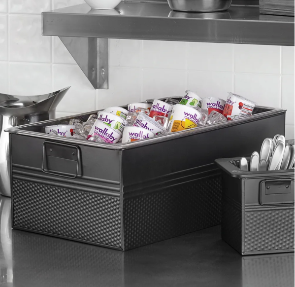 American Metalcraft BEV820 Galvanized Full Size Rectangular Hammered Beverage Tub 20 1/2"L x 12 1/2"W x 8"H - Black