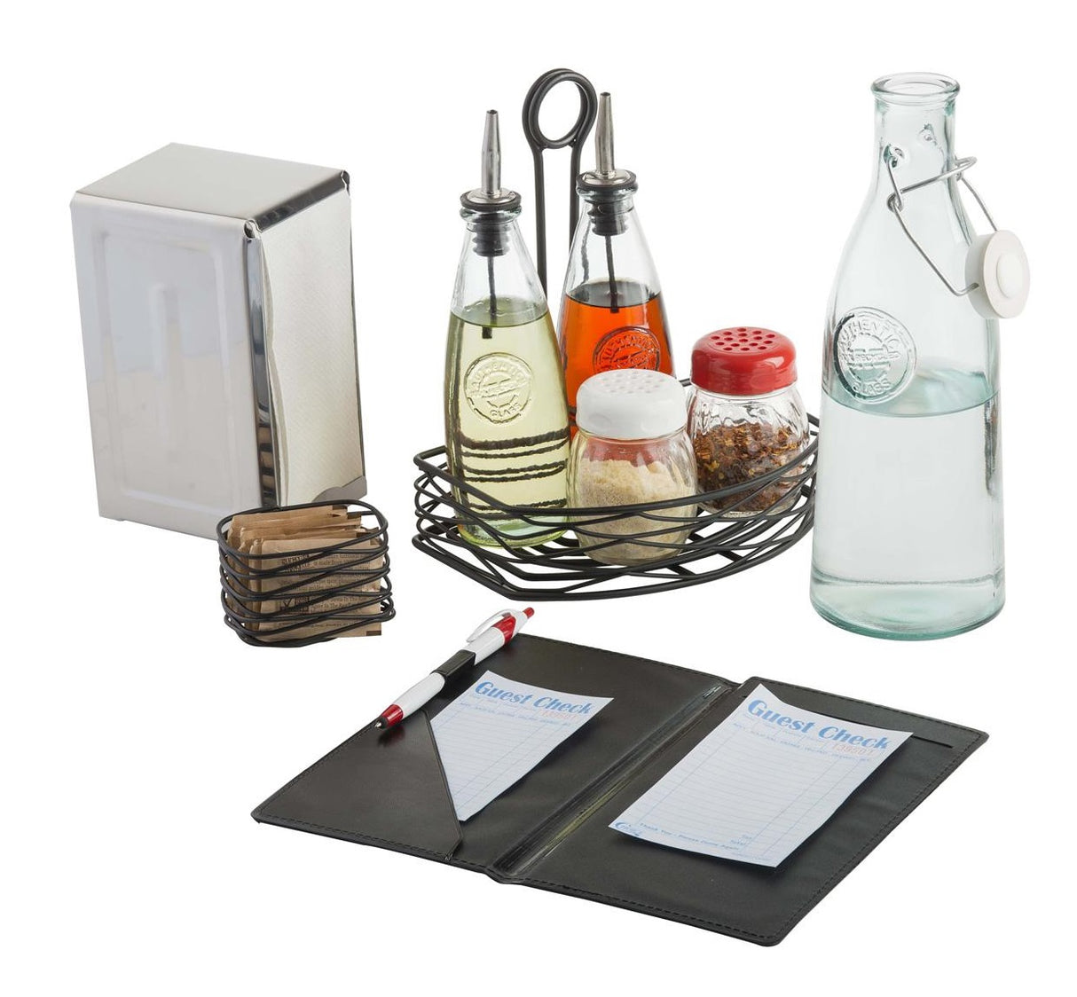 TableCraft BK156 Artisan Collection Powder Coated Metal Wire Sugar Packet Holder / Sugar Caddy 3" x 2-1/2" x 2" - Black