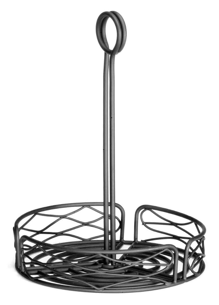 TableCraft BK1780 Artisan Collection Versa Rack Powder Coated Metal Wire Round Condiment Caddy 8" dia. x 10"H - Black