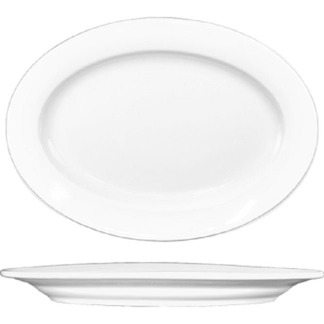 International Tableware BL-13 Bristol European White Wide Rim Oval China Platter 11-1/2" x 8-5/8"- 12/Case