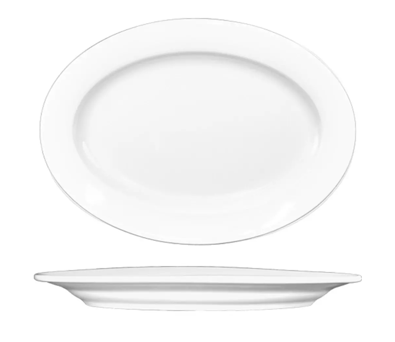 International Tableware BL-41 13 1/2" x 9 3/4" Oval Bristol Platter - Porcelain, Bright White