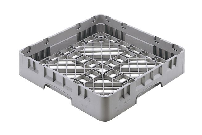 Cambro BR258151 Camrack 1-Compartment Full Size Storage/Dishwasher Base Rack with Open Bottom and Closed Walls 4"H - Soft Gray - 6/Case