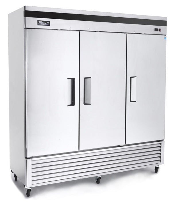 Migali C-3RB-HC Competitor Series 3-Section 3 Solid Door Reach-In Refrigerator 82" - Bottom Mount Compressor - 72 cu. ft. - 115v