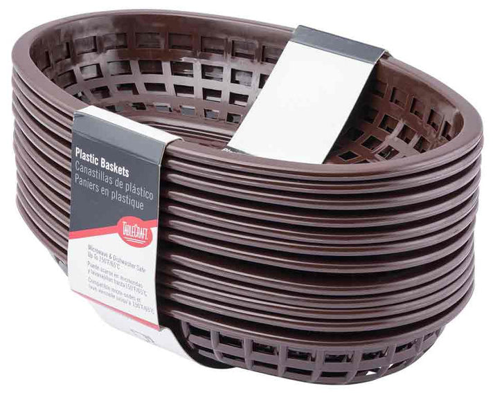 TableCraft C1074BR Classic Plastic Oval Basket 9-1/4" x 6" x 1-3/4" - Brown - 12/Case