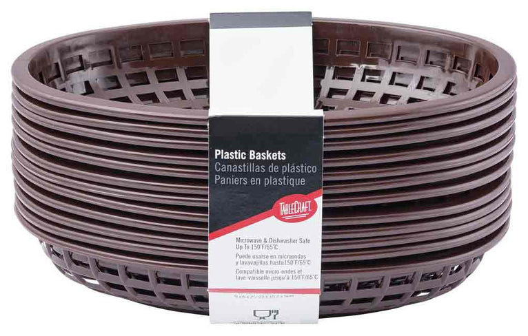 TableCraft C1074BR Classic Plastic Oval Basket 9-1/4" x 6" x 1-3/4" - Brown - 12/Case