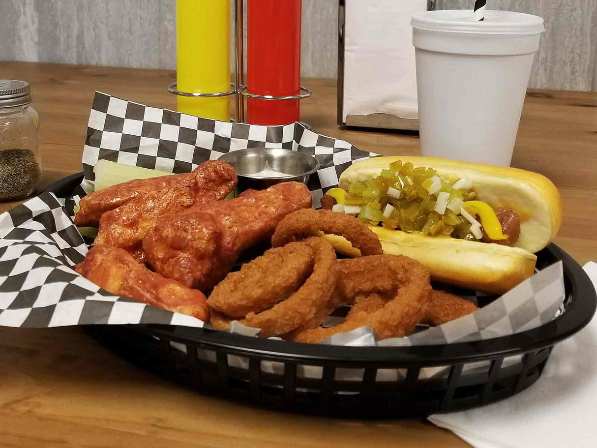 TableCraft C1076BK Chicago Plastic Oval Platter Basket 10-1/2" x 7" x 1-1/2" - Black - 12/Case