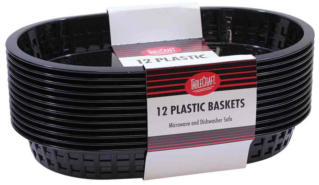 TableCraft C1076BK Chicago Plastic Oval Platter Basket 10-1/2" x 7" x 1-1/2" - Black - 12/Case