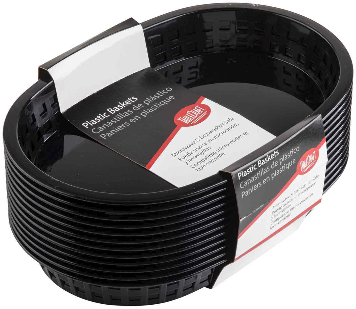 TableCraft C1076BK Chicago Plastic Oval Platter Basket 10-1/2" x 7" x 1-1/2" - Black - 12/Case