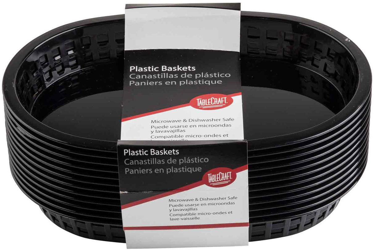 TableCraft C1076BK Chicago Plastic Oval Platter Basket 10-1/2" x 7" x 1-1/2" - Black - 12/Case