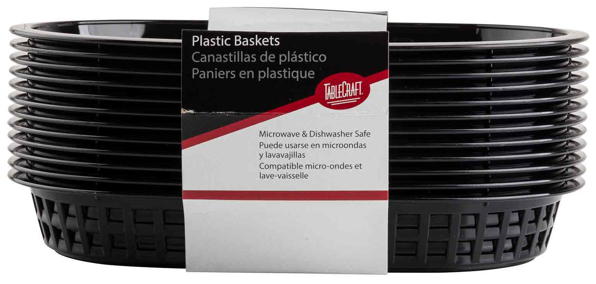 TableCraft C1076BK Chicago Plastic Oval Platter Basket 10-1/2" x 7" x 1-1/2" - Black - 12/Case