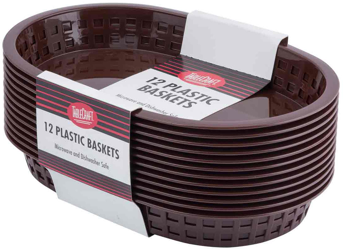TableCraft C1076BR Chicago Plastic Oval Platter Basket 10-1/2" x 7" x 1-1/2" - Brown - 12/Case