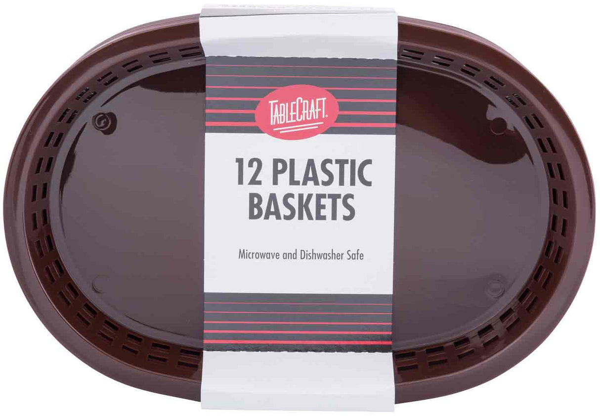 TableCraft C1076BR Chicago Plastic Oval Platter Basket 10-1/2" x 7" x 1-1/2" - Brown - 12/Case