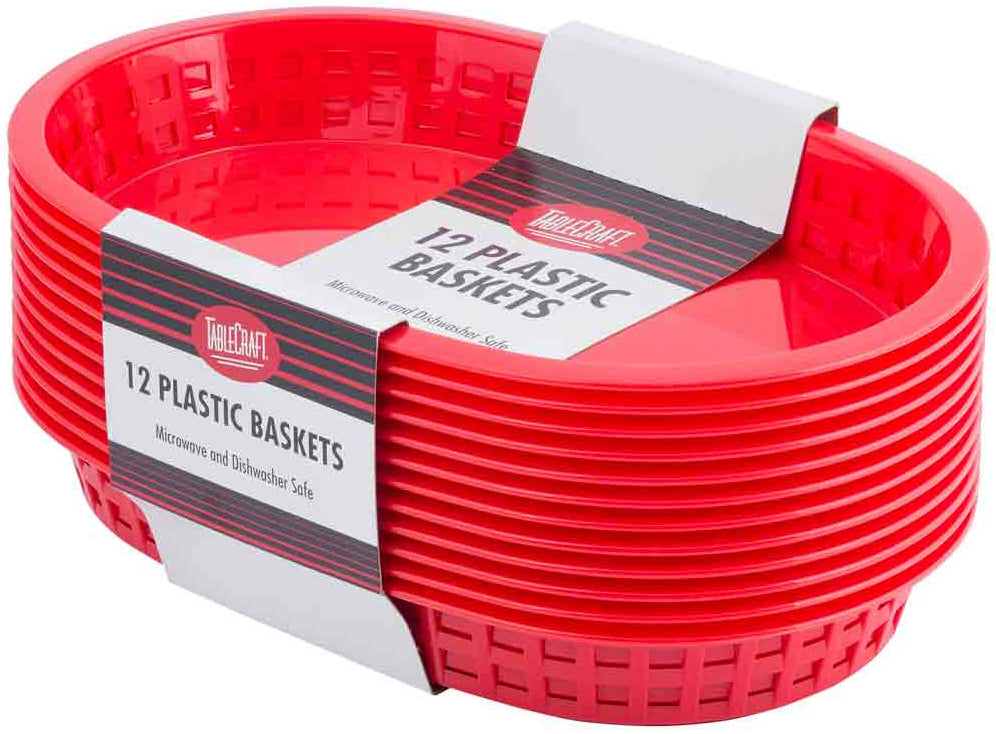 TableCraft C1076R Chicago Plastic Oval Platter Basket 10-1/2" x 7" x 1-1/2" - Red - 12/Case
