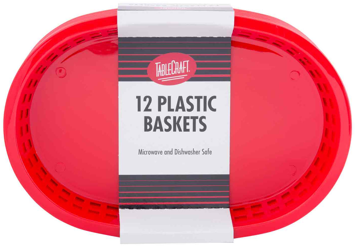 TableCraft C1076R Chicago Plastic Oval Platter Basket 10-1/2" x 7" x 1-1/2" - Red - 12/Case
