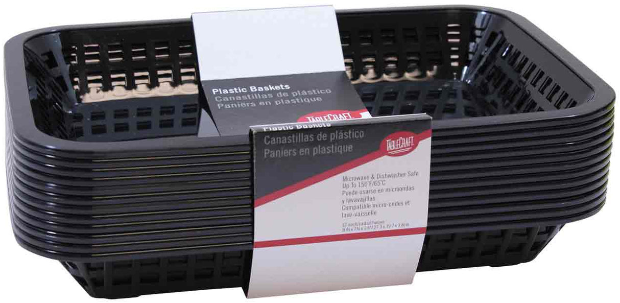 TableCraft C1077BK Grande Plastic Rectangular Platter Basket 10-3/4" x 7-3/4" x 1-1/2" - Black - 12/Case