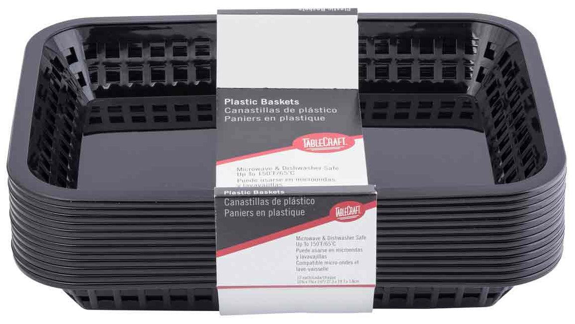 TableCraft C1077BK Grande Plastic Rectangular Platter Basket 10-3/4" x 7-3/4" x 1-1/2" - Black - 12/Case