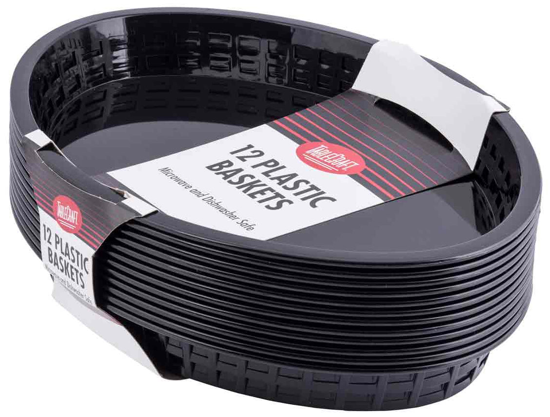 TableCraft C1086BK Texas Plastic Oval Platter Basket 12-3/4" x 9-1/2" x 1-1/2" - Black - 12/Case