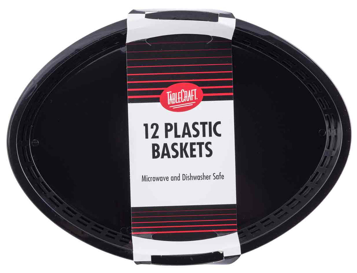 TableCraft C1086BK Texas Plastic Oval Platter Basket 12-3/4" x 9-1/2" x 1-1/2" - Black - 12/Case