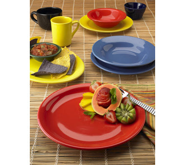 International Tableware CAN-13-CR Cancun Crimson Red Rolled Edge Narrow Rim Oval China Platter 11-3/4" x 9-1/4" - 12/cs