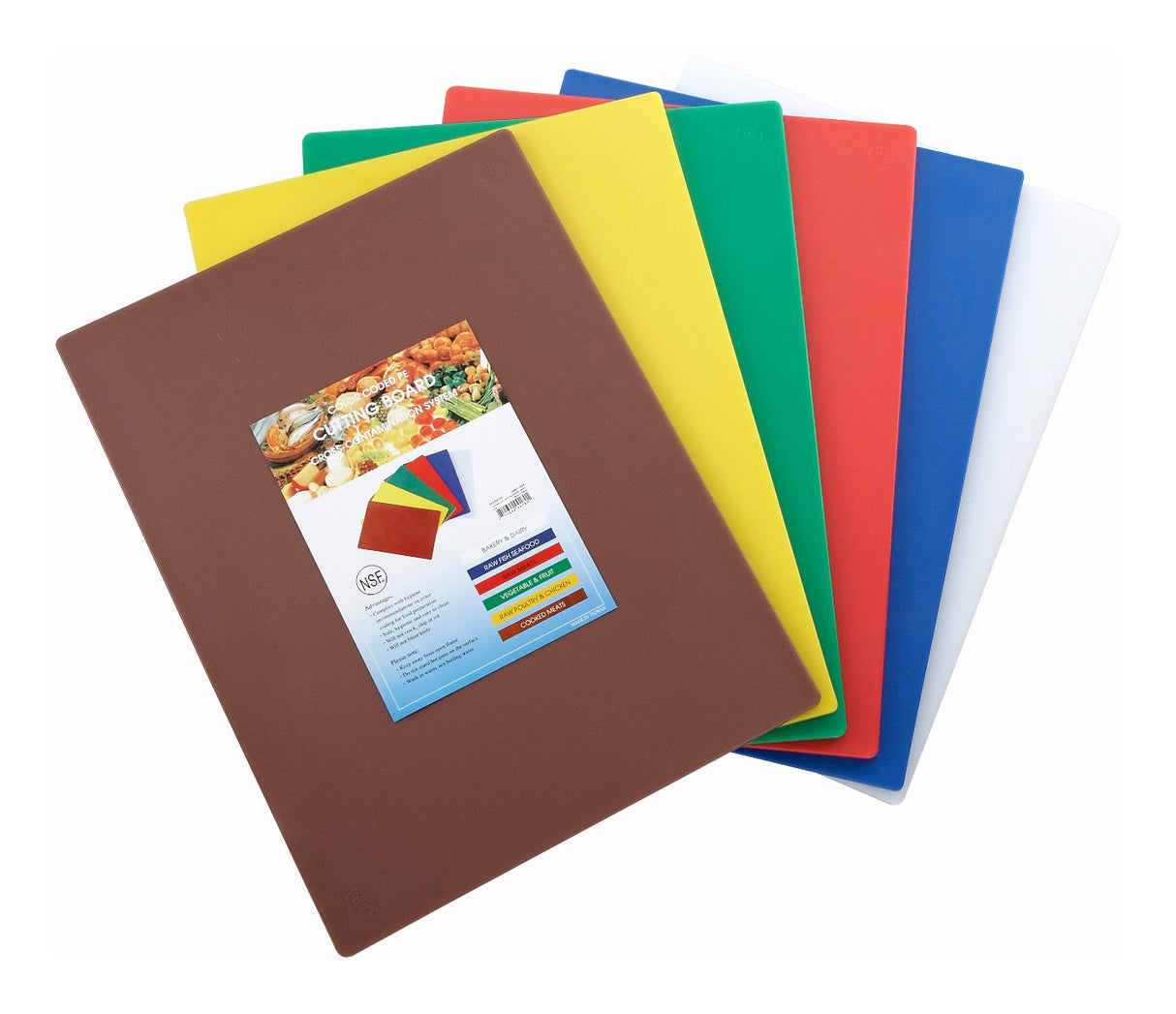 Winco CBST-1218 6-Piece Polyethylene HACCP Color-Coded Cutting Board Set 12" x 18" x 1/2" - Asstd Colors