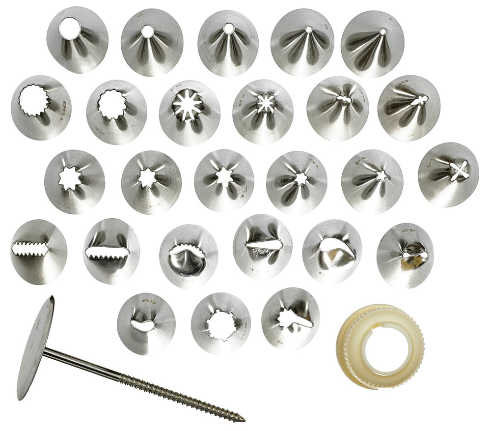 Winco CDT-26 Stainless Steel Cake Decorating Nozzle Set - 26 Tips