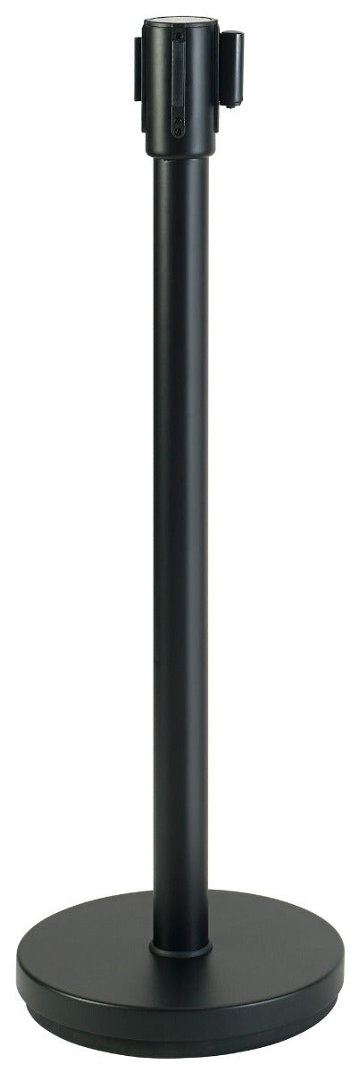 Winco CGS-38K Crowd Control Guidance System Steel Stanchion Post 35-1/2"H with 6-1/2' Retractable Belt - Black