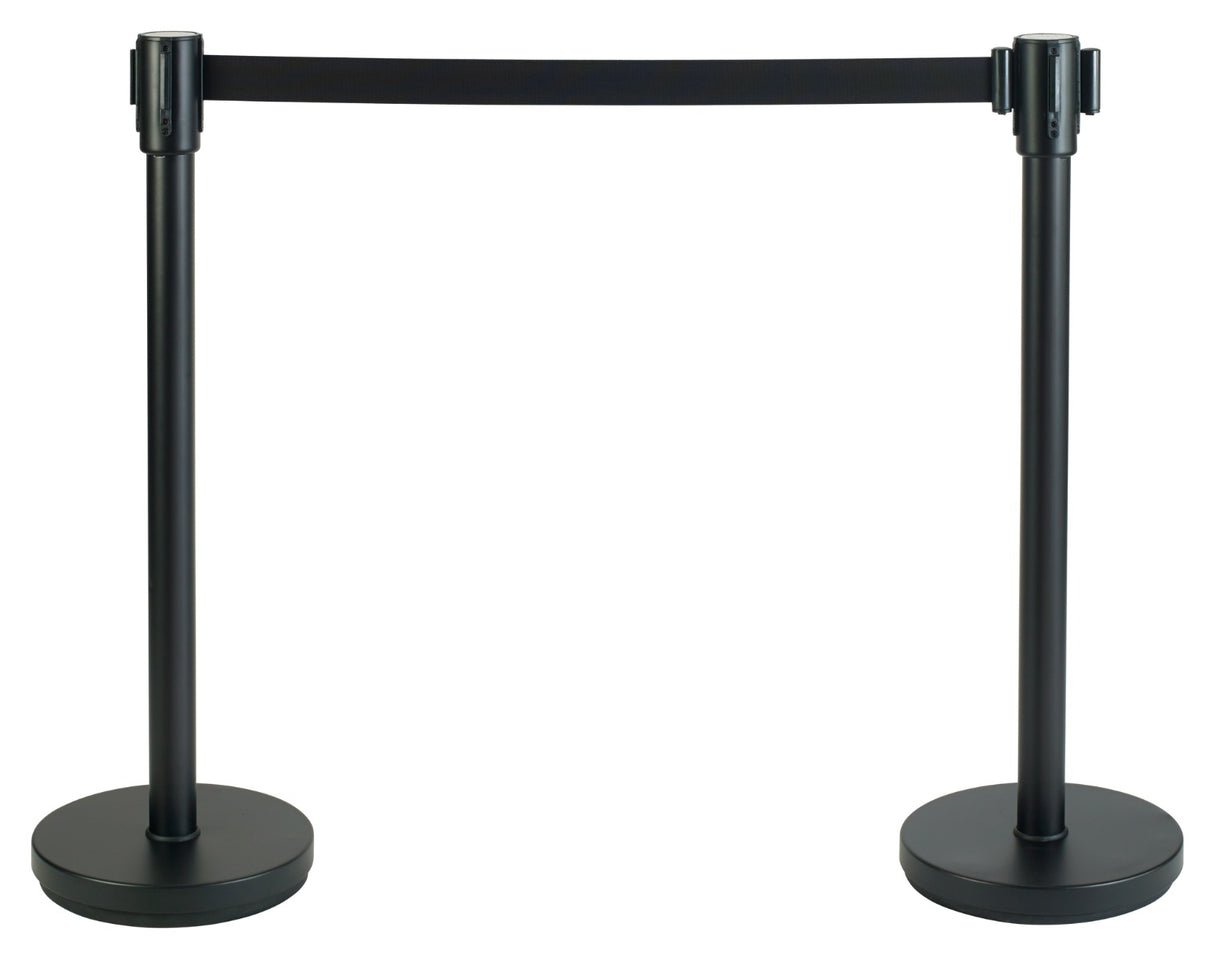 Winco CGS-38K Crowd Control Guidance System Steel Stanchion Post 35-1/2"H with 6-1/2' Retractable Belt - Black