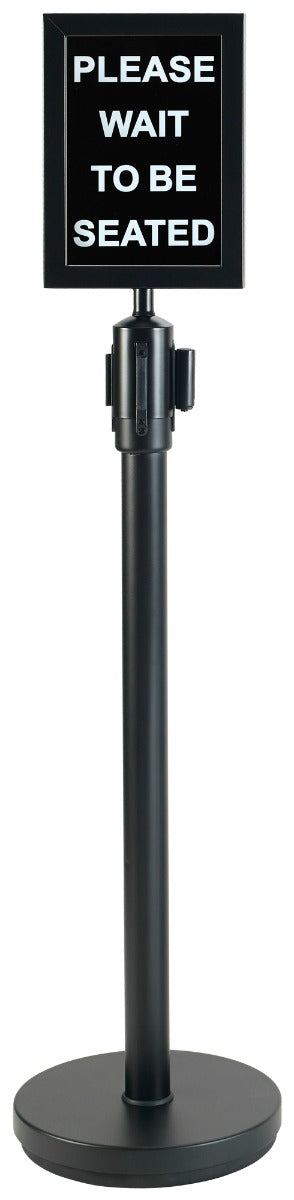 Winco CGS-38K Crowd Control Guidance System Steel Stanchion Post 35-1/2"H with 6-1/2' Retractable Belt - Black