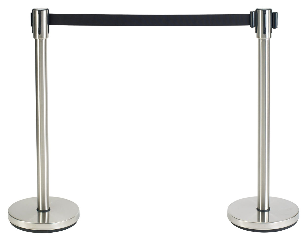 Winco CGS-38S Crowd Control Guidance System Stainless Steel Stanchion Post 35-1/2"H with 6-1/2' Retractable Belt - Silver