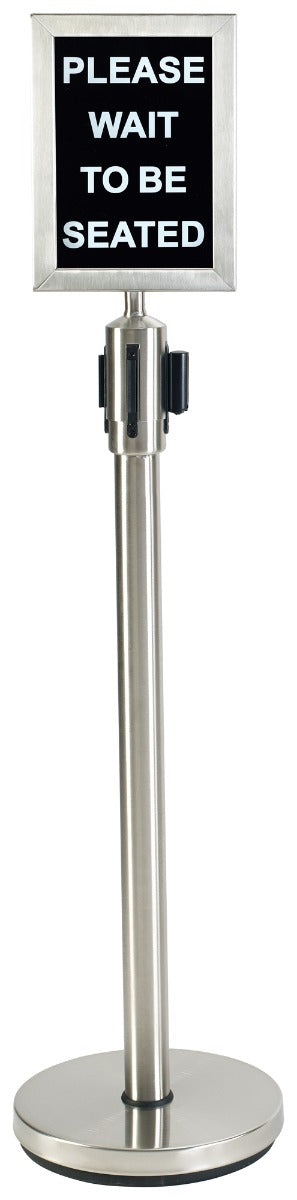 Winco CGS-38S Crowd Control Guidance System Stainless Steel Stanchion Post 35-1/2"H with 6-1/2' Retractable Belt - Silver